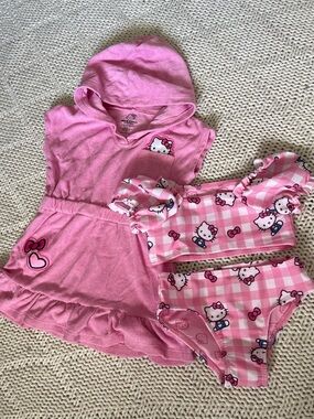 Hello Kitty Toddler Swimsuit Set 2T Pink Bikini Cover Up Outfit Sanrio Girls